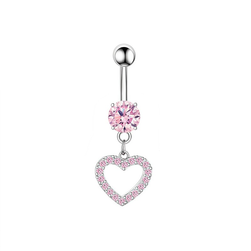 Belly Button Rings Supplier - Set 5 Pink Zircon Inlay Heart