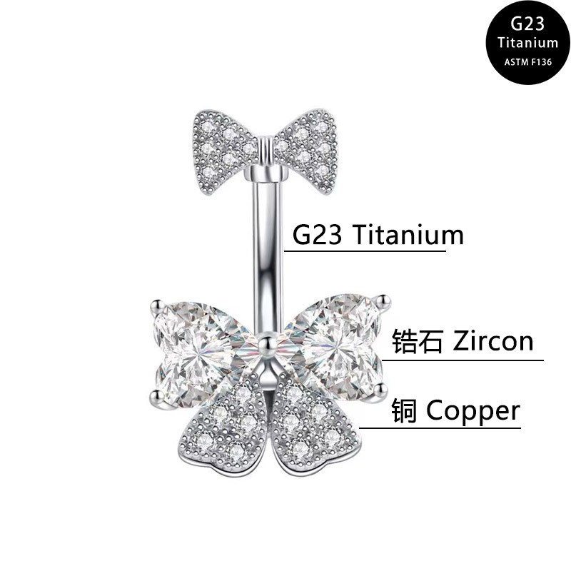 Piercing Jewelry Manufacturer - Zircon Bow Navel Ring Stainless Steel