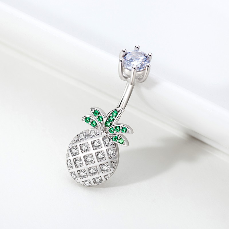 Silver Belly Ring Manufacturer - Fruit Pineapple Zircon Stud