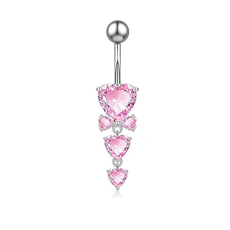 Belly Button Rings Supplier - Set 5 Pink Zircon Inlay Heart