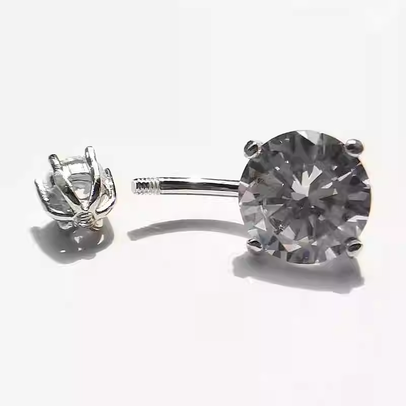 Sterling Silver Ring Factory - Four-claw Round Zircon Stud