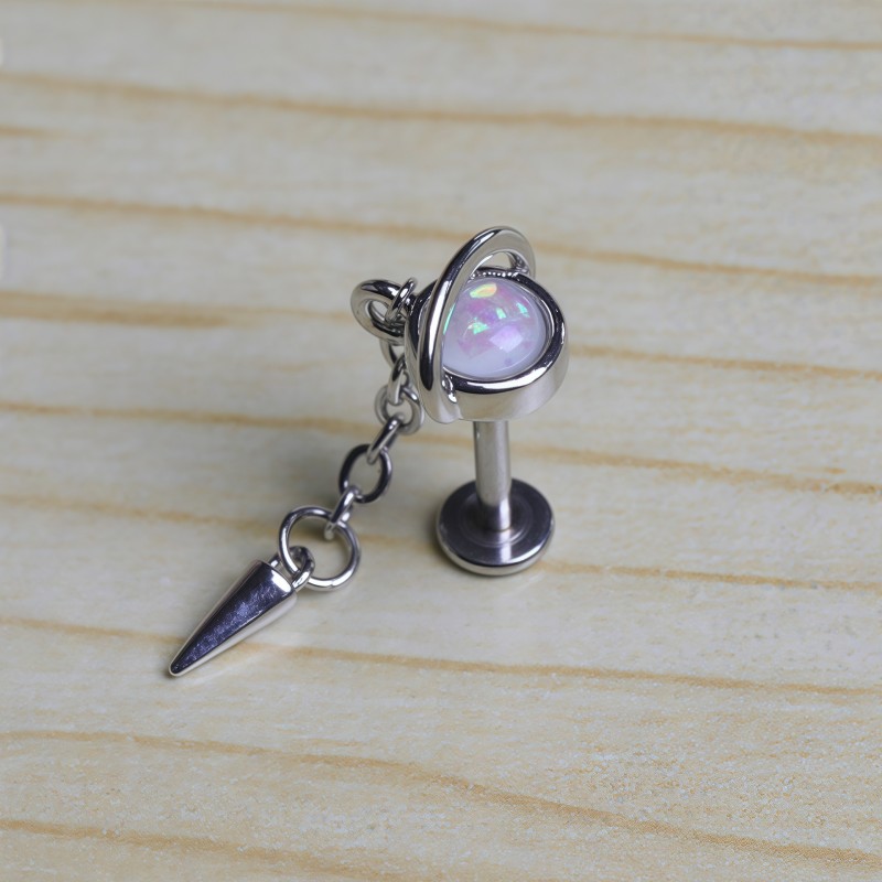 Labret Piercing Factory - Opal Stone Spike Chain Dangle