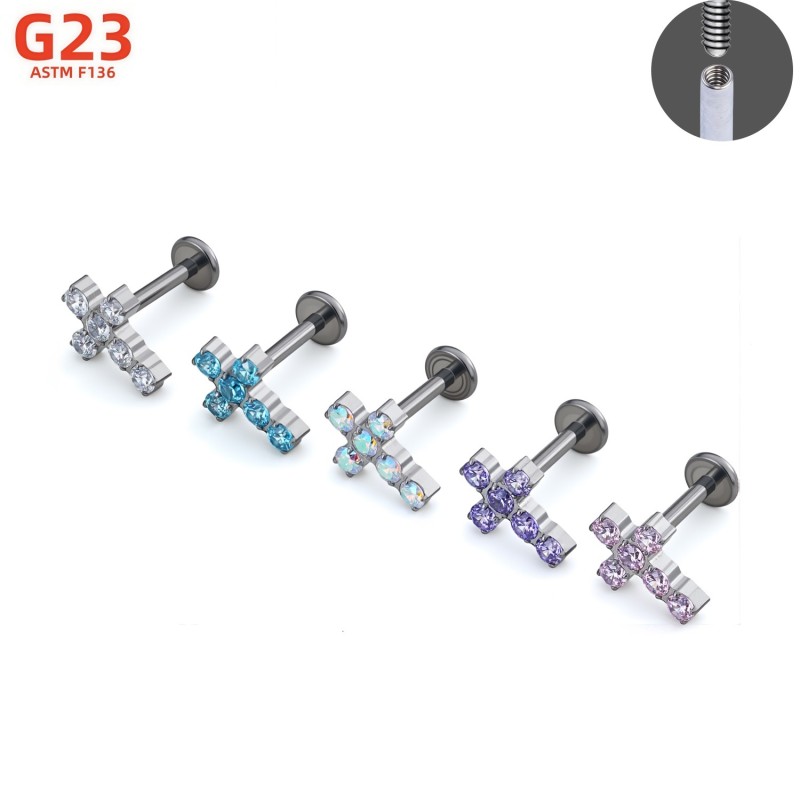 Titanium Stud Earrings Manufacturer - 16G Implant Grade Cross CZ