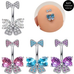 Piercing Jewelry Manufacturer - Zircon Bow Navel Ring Stainless Steel