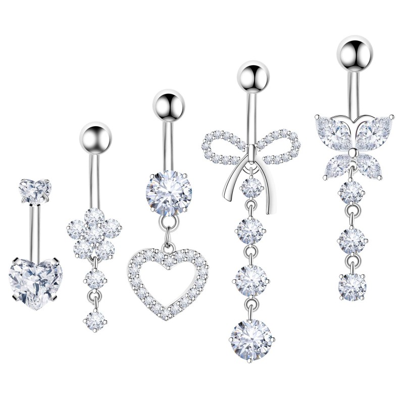 Navel Button Set Supplier - 5 Piece Heart Butterfly Long Tassel