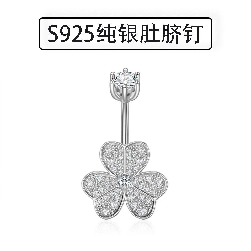 Silver Belly Ring Factory - Minimalist Three-leaf Clover Zircon