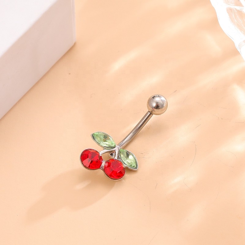 Red Cherry Ring Manufacturer - Stainless Steel Rhinestone Belly