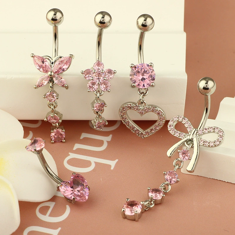 Navel Button Set Supplier - 5 Piece Heart Butterfly Long Tassel