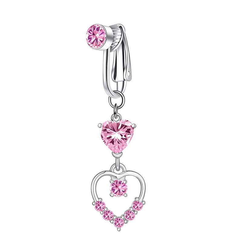 Non Piercing Clip Supplier - Heart-shaped Zircon Faux Navel