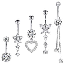 Belly Button Rings Manufacturer - 5 Pcs Set Silver Gold Heart