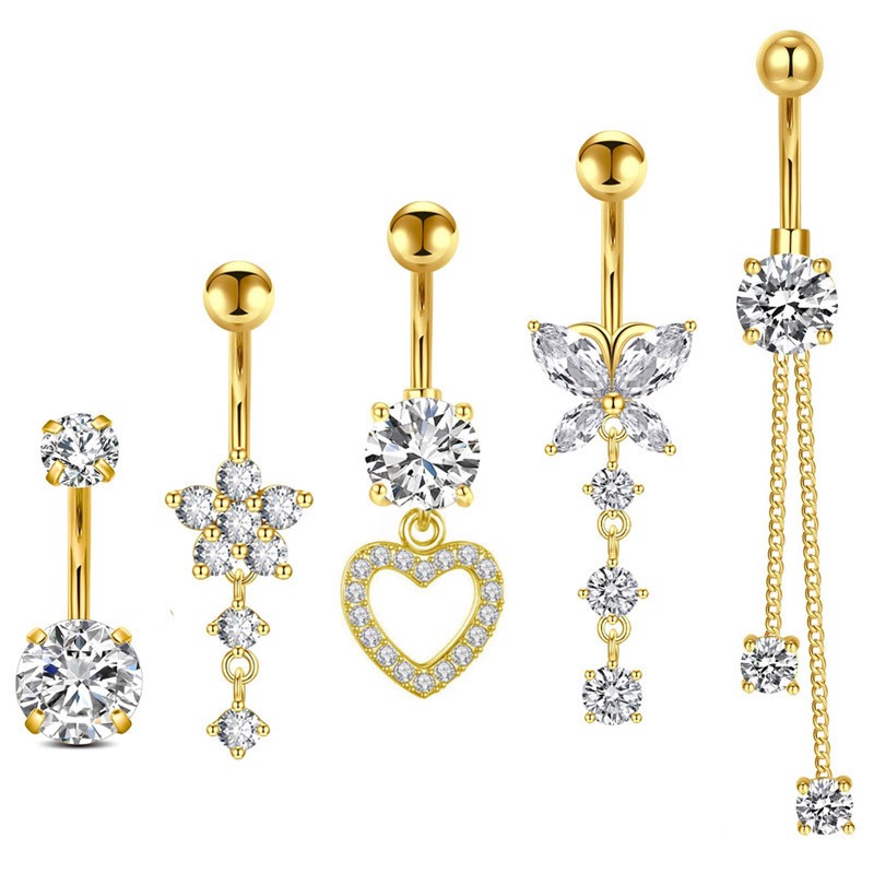 Belly Button Rings Manufacturer - 5 Pcs Set Silver Gold Heart