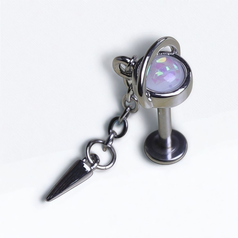 Labret Piercing Factory - Opal Stone Spike Chain Dangle