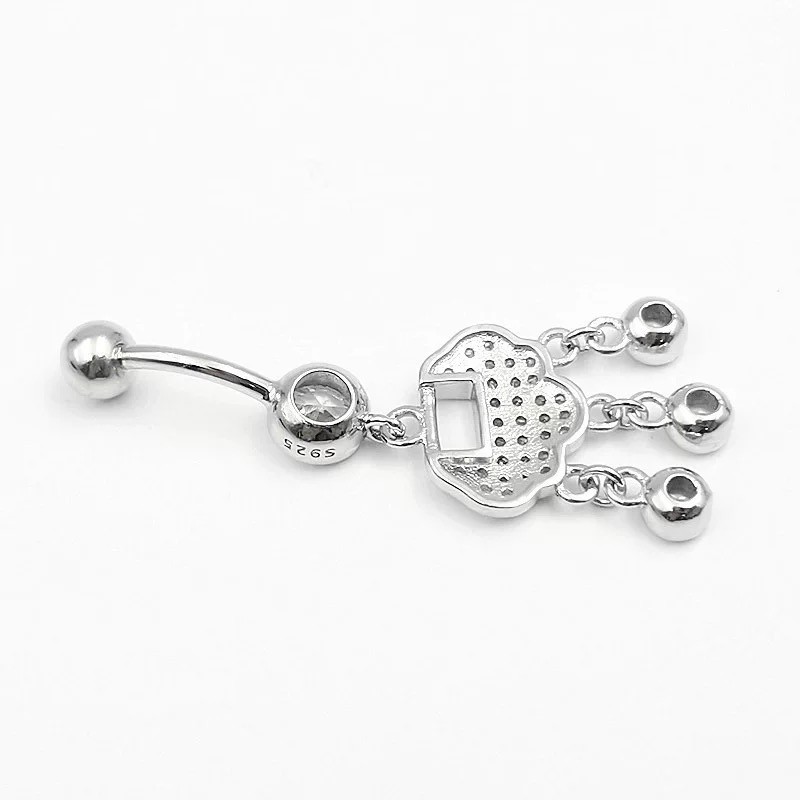 Silver Belly Button Ring Factory - Diamond-encrusted Wishful Lock