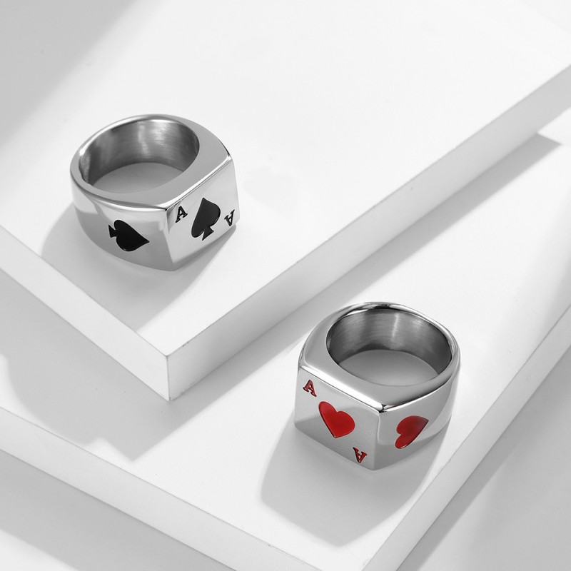 Playing Cards Ring Factory - Titanium Steel Hearts Spades Couple