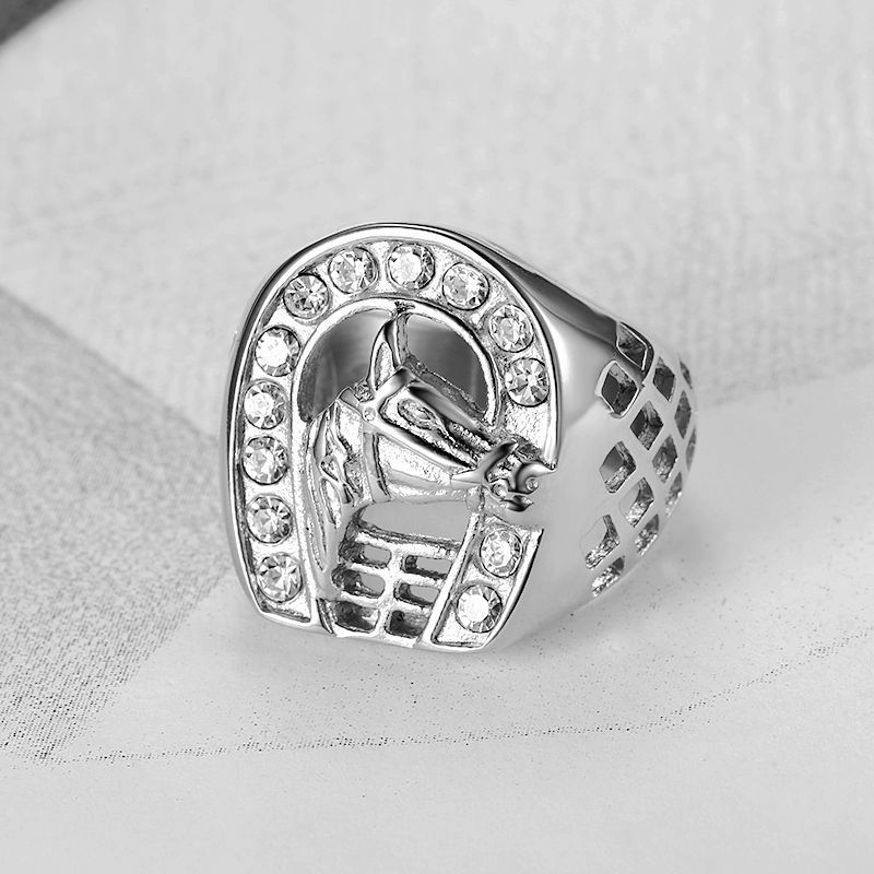 Hip Hop Ring Factory - Titanium Steel Diamond Horse Head Classic