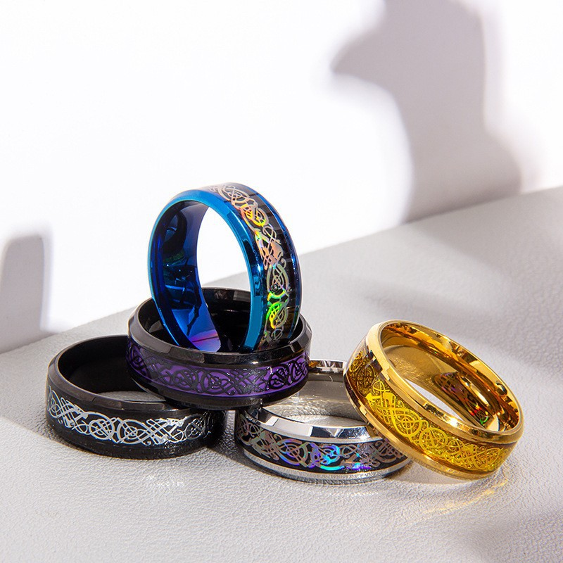 Wedding Ring Supplier - 8mm Classic Two-color Dragon Pattern