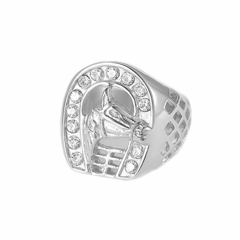 Hip Hop Ring Factory - Titanium Steel Diamond Horse Head Classic