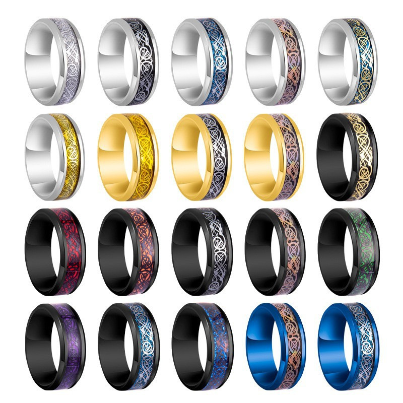 Wedding Ring Supplier - 8mm Classic Two-color Dragon Pattern