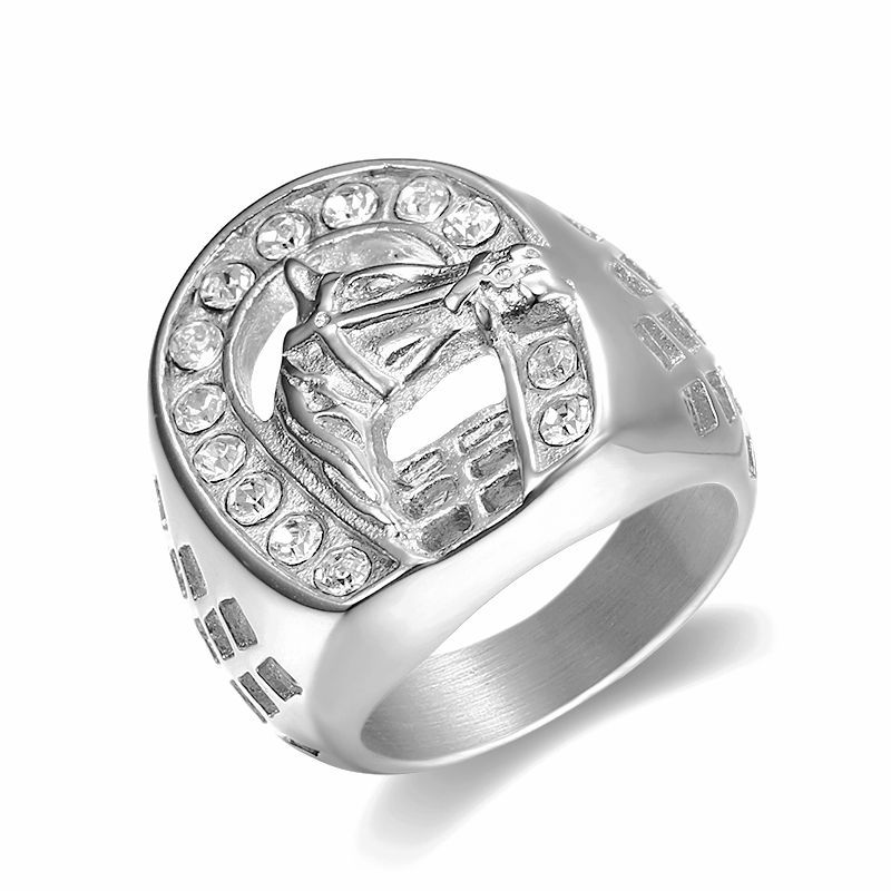 Hip Hop Ring Factory - Titanium Steel Diamond Horse Head Classic