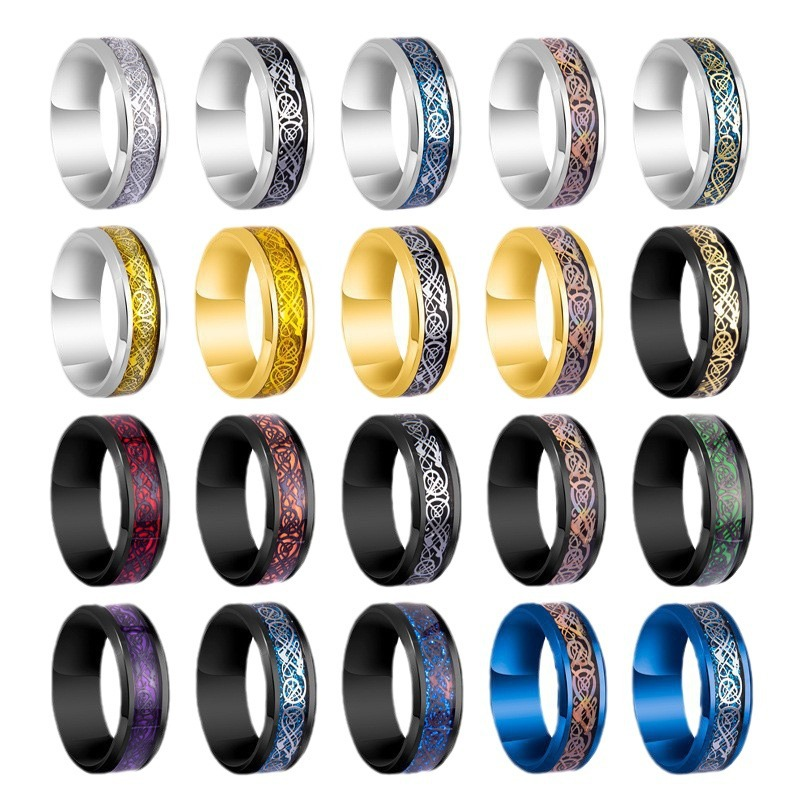 Wedding Ring Supplier - 8mm Classic Two-color Dragon Pattern