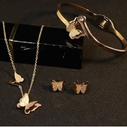 Jewelry Set Factory - Korean 316L Stainless Steel Rose Gold Butterfly Set