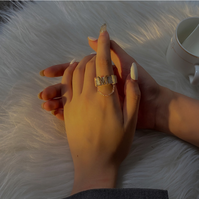 Stainless Steel Rings Factory - INS Fashion 316L Hip Hop Exaggerated Letter M