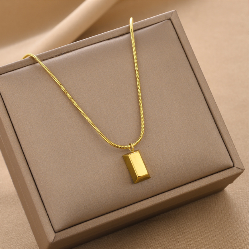 Geometric Necklace Factory - Stainless Steel Square Pendant Round Snake Chain