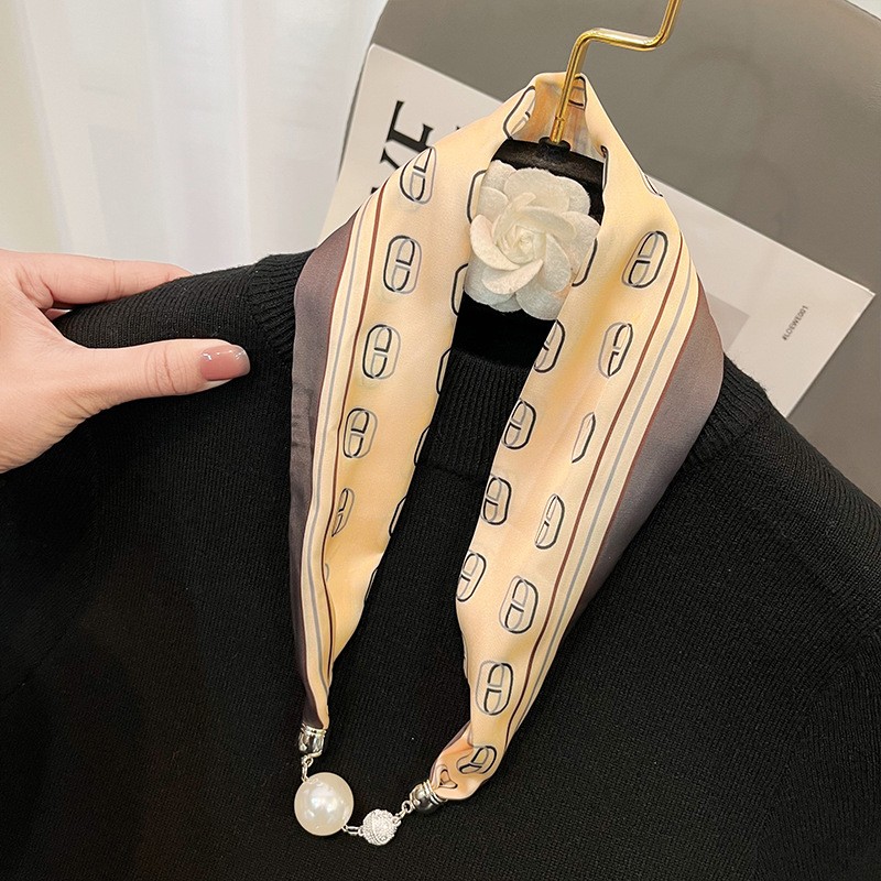 Silk Scarf Factory - Wholesale Spring Summer Pearl Pendant Fashion Print Polyester