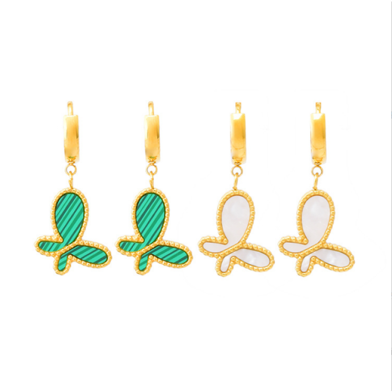Butterfly Earrings Supplier - Stainless Steel Shell Green Drop Statement Women