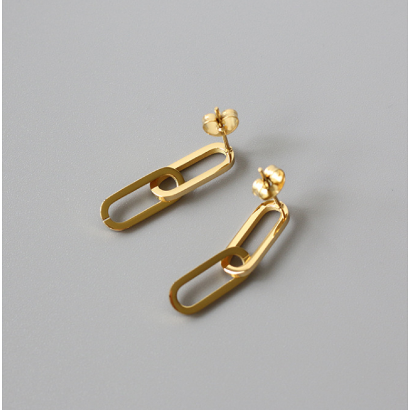 Double Ring Earrings Supplier - Stainless Steel 18K Gold Oval Chain Fine Jewelry