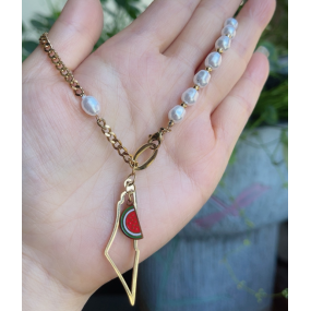 Palestine Necklace Manufacturer - 18K Gold Stainless Steel Watermelon Imitation Pearl
