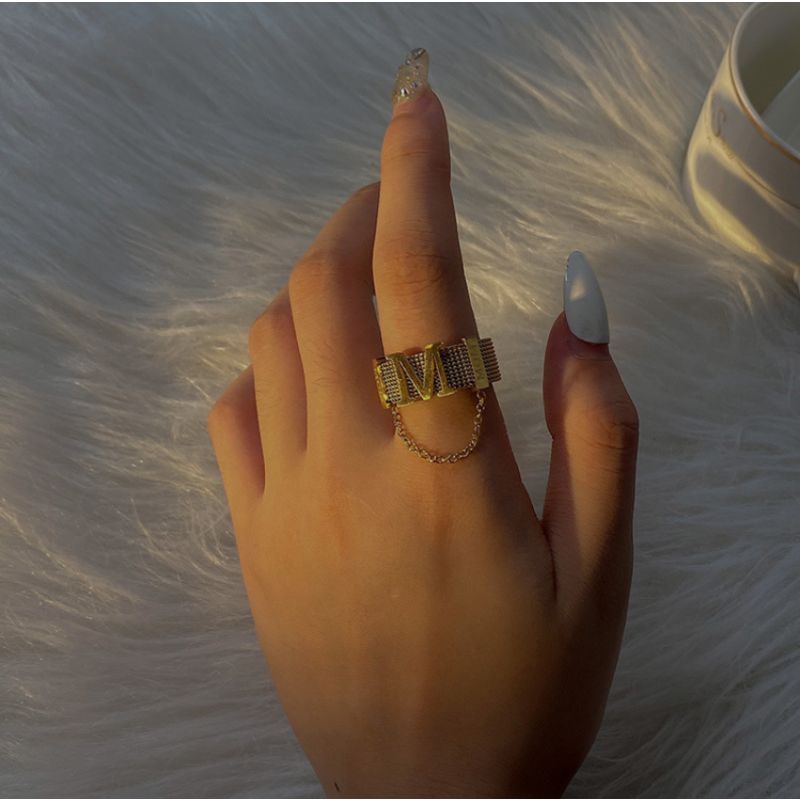 Stainless Steel Rings Factory - INS Fashion 316L Hip Hop Exaggerated Letter M