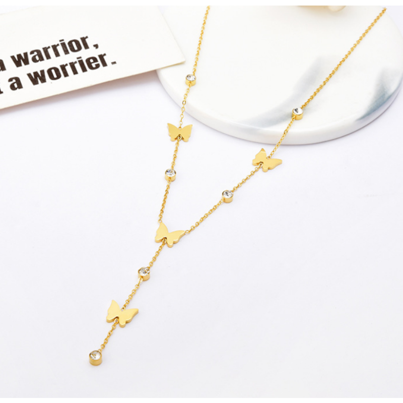 Butterfly Necklace Manufacturer - Korean Fashion 18K Gold Plated Long Tassel