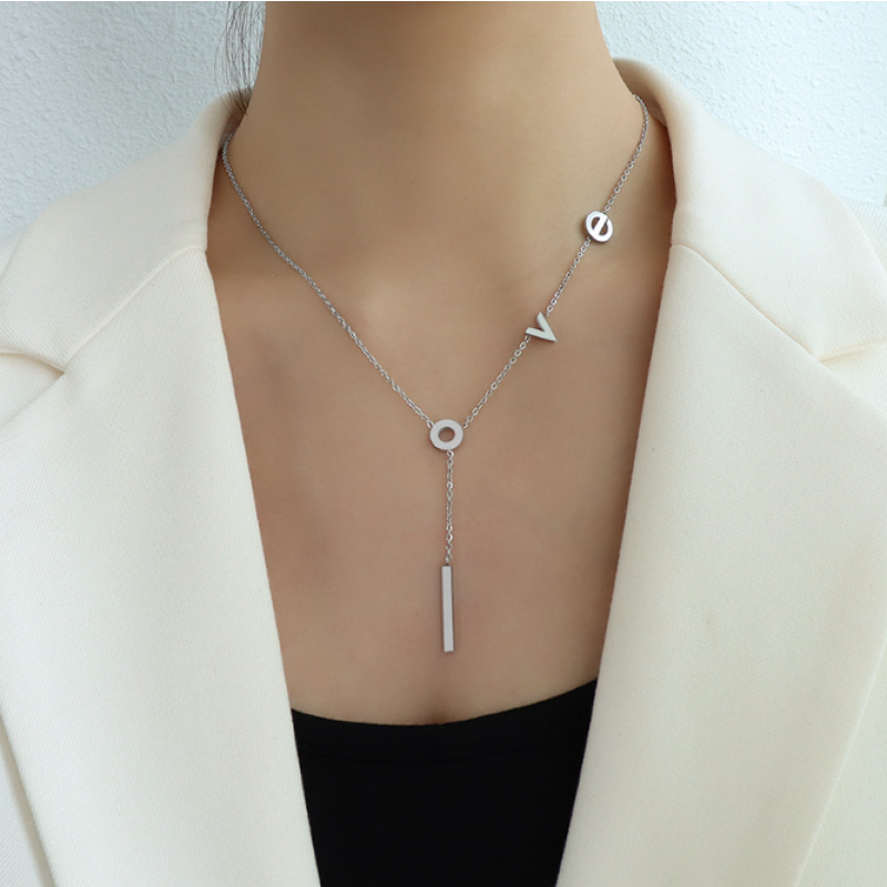 Love Necklace Manufacturer - Stainless Steel 18K Gold Plated Letter Fringe Tassel