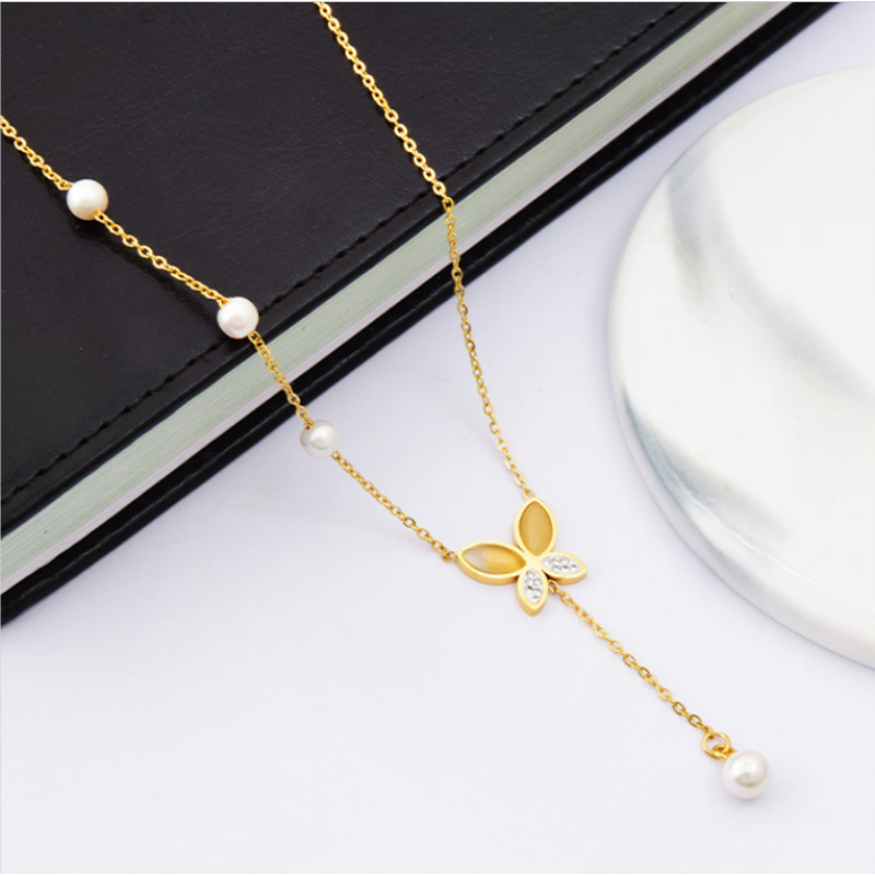 Women Necklace Factory - Wholesale 316L Stainless Steel Opal Diamond Butterfly