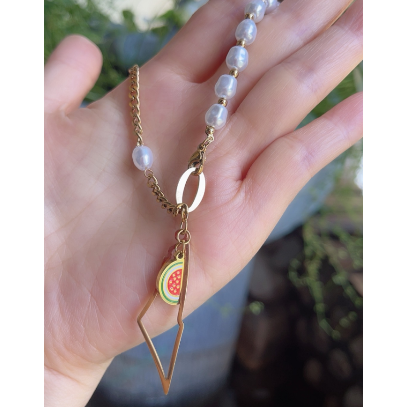 Palestine Necklace Manufacturer - 18K Gold Stainless Steel Watermelon Imitation Pearl
