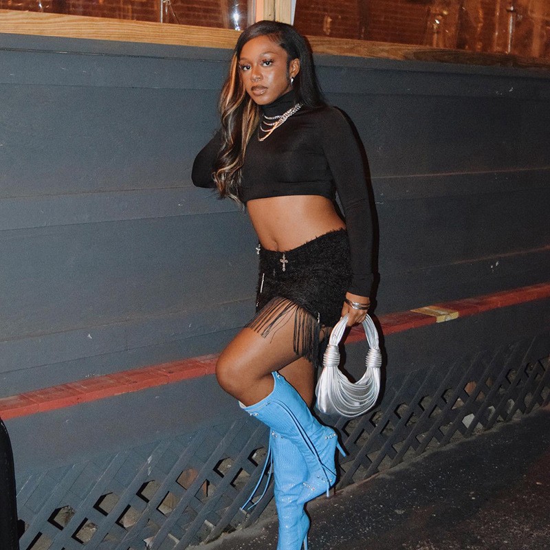 Cross Print Skirt Factory - High Waist Tassel Black Summer Fashion Short Skirt