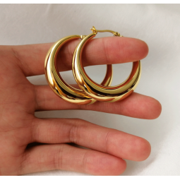 Hoop Earrings Supplier - Gold Silver Plated 40MM Stainless Steel Round No Tarnish
