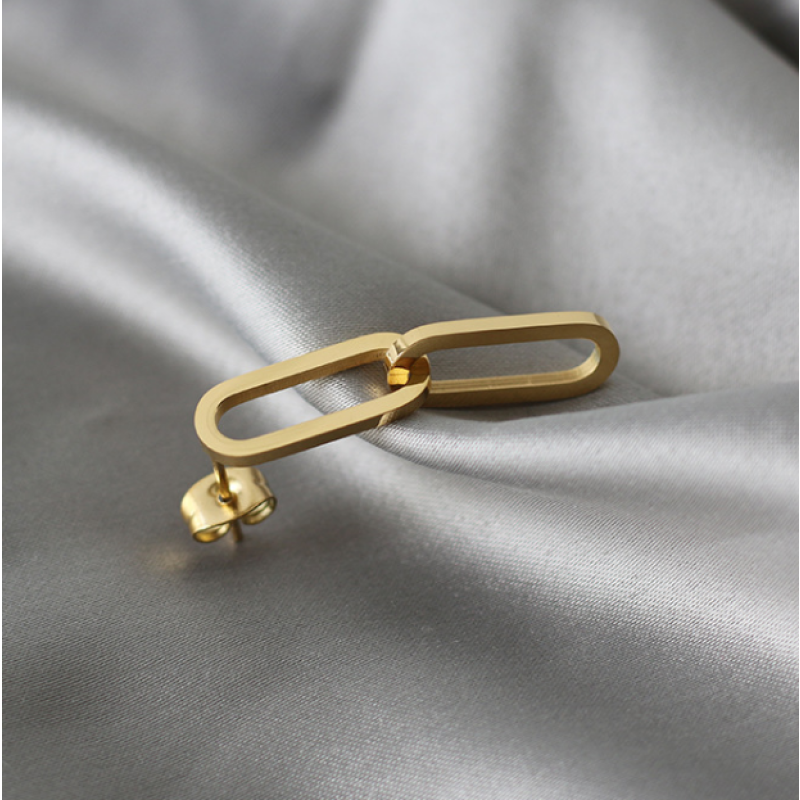 Double Ring Earrings Supplier - Stainless Steel 18K Gold Oval Chain Fine Jewelry