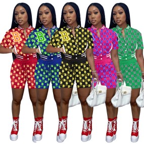 Baseball Set Supplier - Fashion Women's Summer Print 2 Piece Sports Pocket
