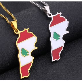 Lebanon Necklace Factory - Enamel Map Chain 18K Gold Plated National Flag