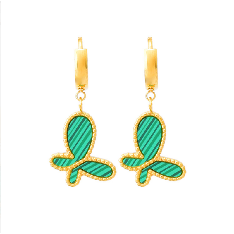 Butterfly Earrings Supplier - Stainless Steel Shell Green Drop Statement Women