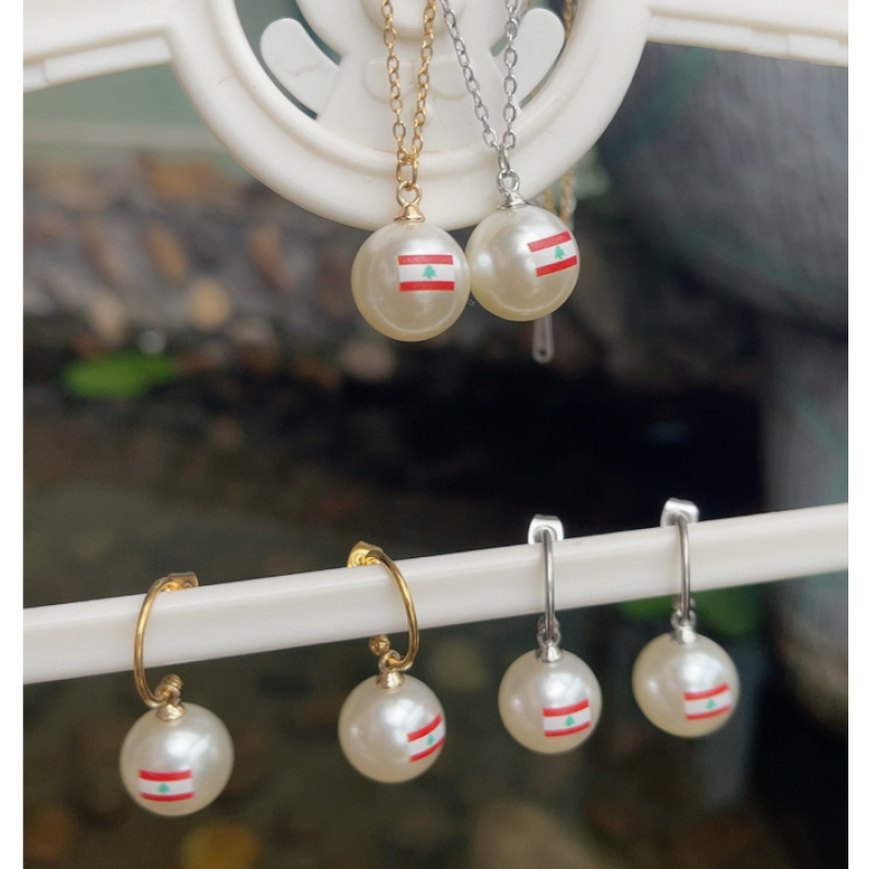 Lebanon Jewelry Set Factory - Stainless Steel Chain Flag Necklace Earrings Pearl