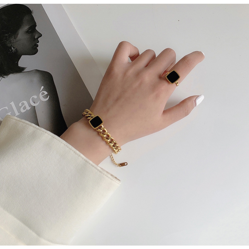 Hip Hop Necklace Supplier - European Titanium Steel Thick Chain Black Square