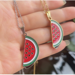 Personalized Necklace Supplier - Custom 18k Gold Stainless Steel Enamel Watermelon