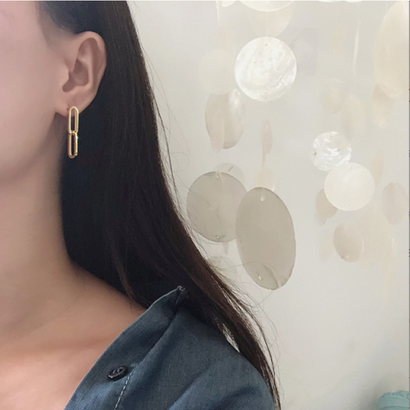 Double Ring Earrings Supplier - Stainless Steel 18K Gold Oval Chain Fine Jewelry