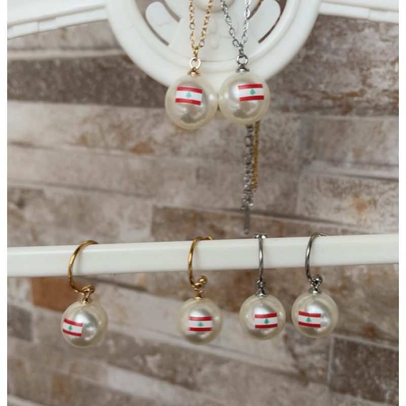 Lebanon Jewelry Set Factory - Stainless Steel Chain Flag Necklace Earrings Pearl