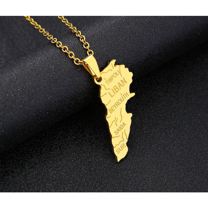 Lebanon Necklace Factory - Enamel Map Chain 18K Gold Plated National Flag