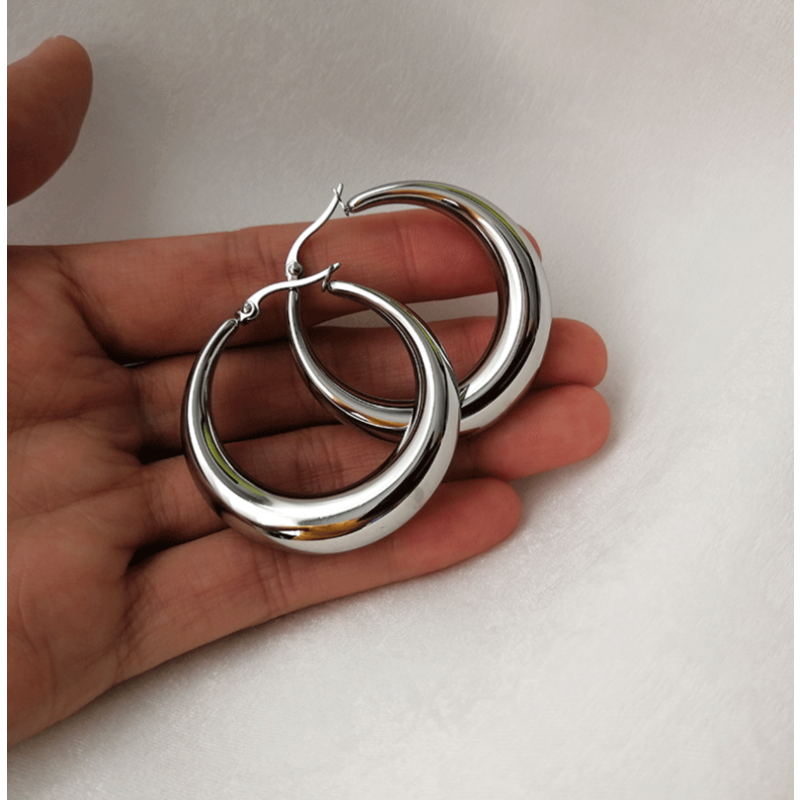 Hoop Earrings Supplier - Gold Silver Plated 40MM Stainless Steel Round No Tarnish