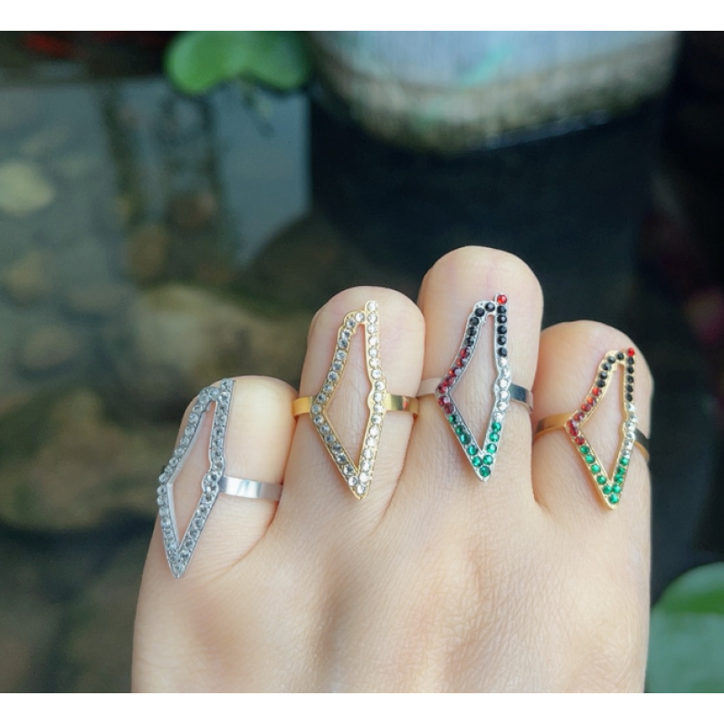 Palestine Rings Manufacturer - Stainless Steel Adjustable Map Rhinestone Design